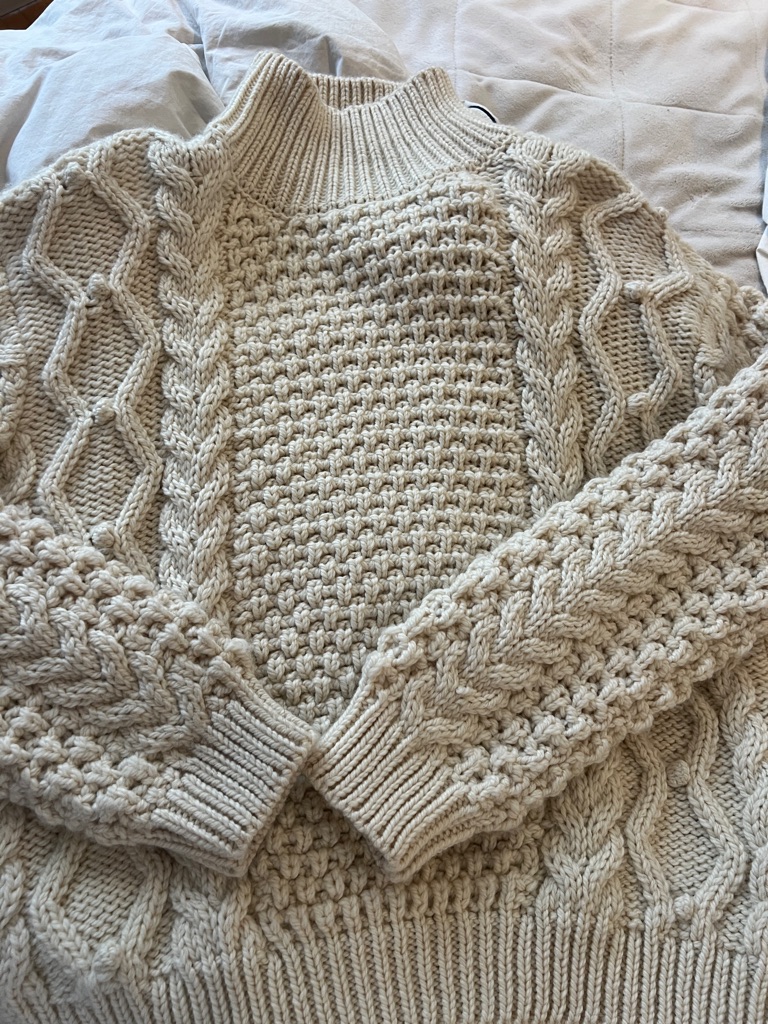Nili Lotan Ivory Cable Knit Turtleneck Sweater
